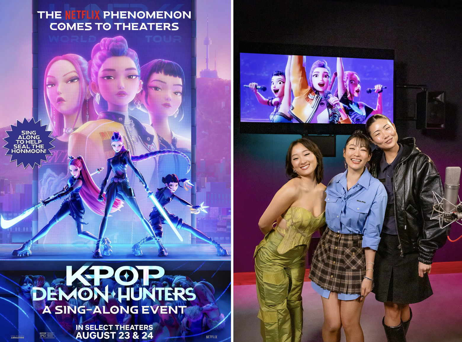 KPOP DEMON HUNTERS Sing-Along Event (L-R) Ji-young Yoo (voice of ZOEY), Arden Cho (voice of RUMI) and May Hong (voice of MIRA),. Photo by Ricky Middlesworth. ©2025 Netflix