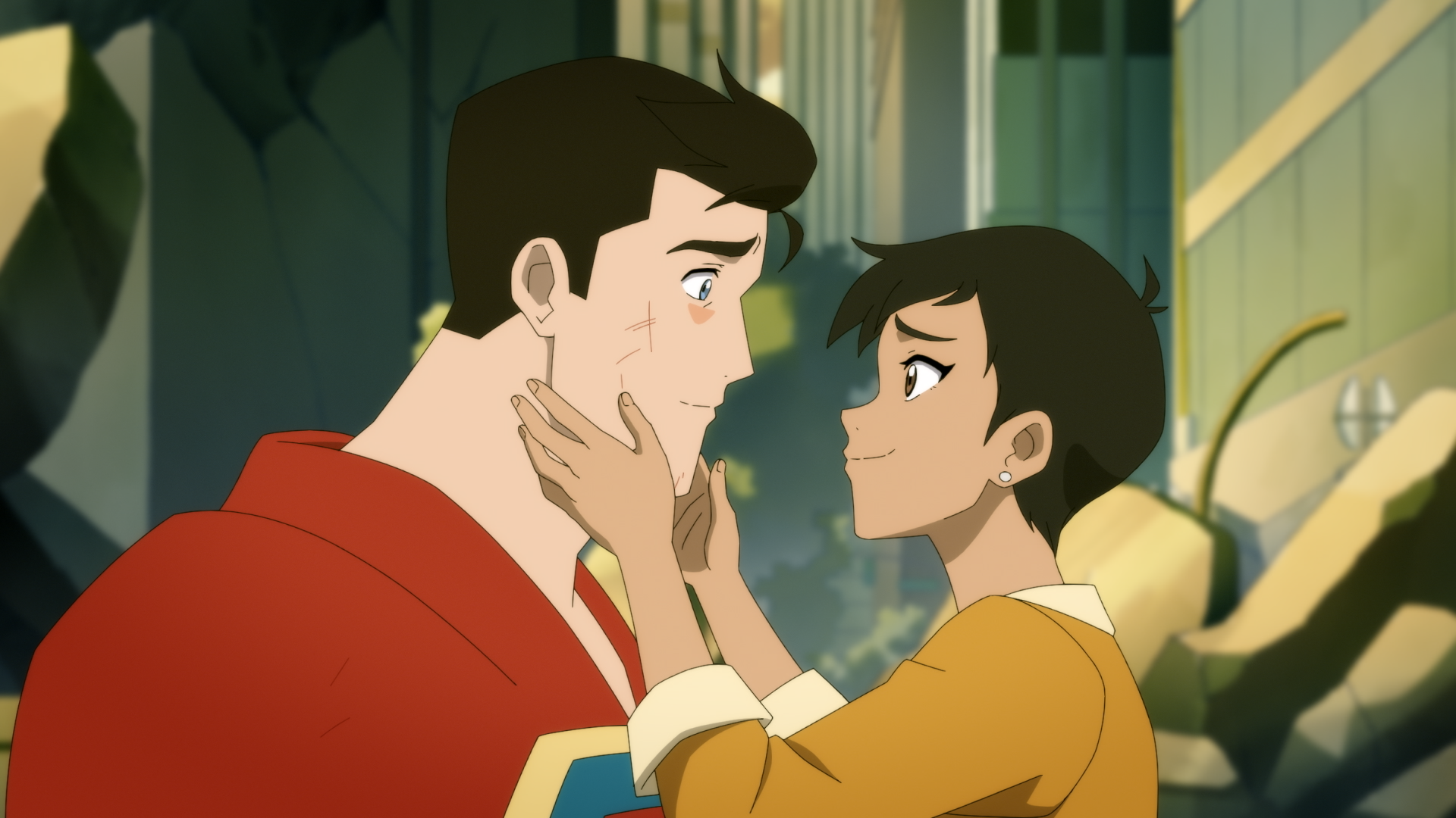 Superman and Lois Lane looking into each other's eyes.